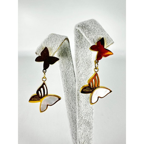 Gold Sedefli Kelebek Detaylı Küpe